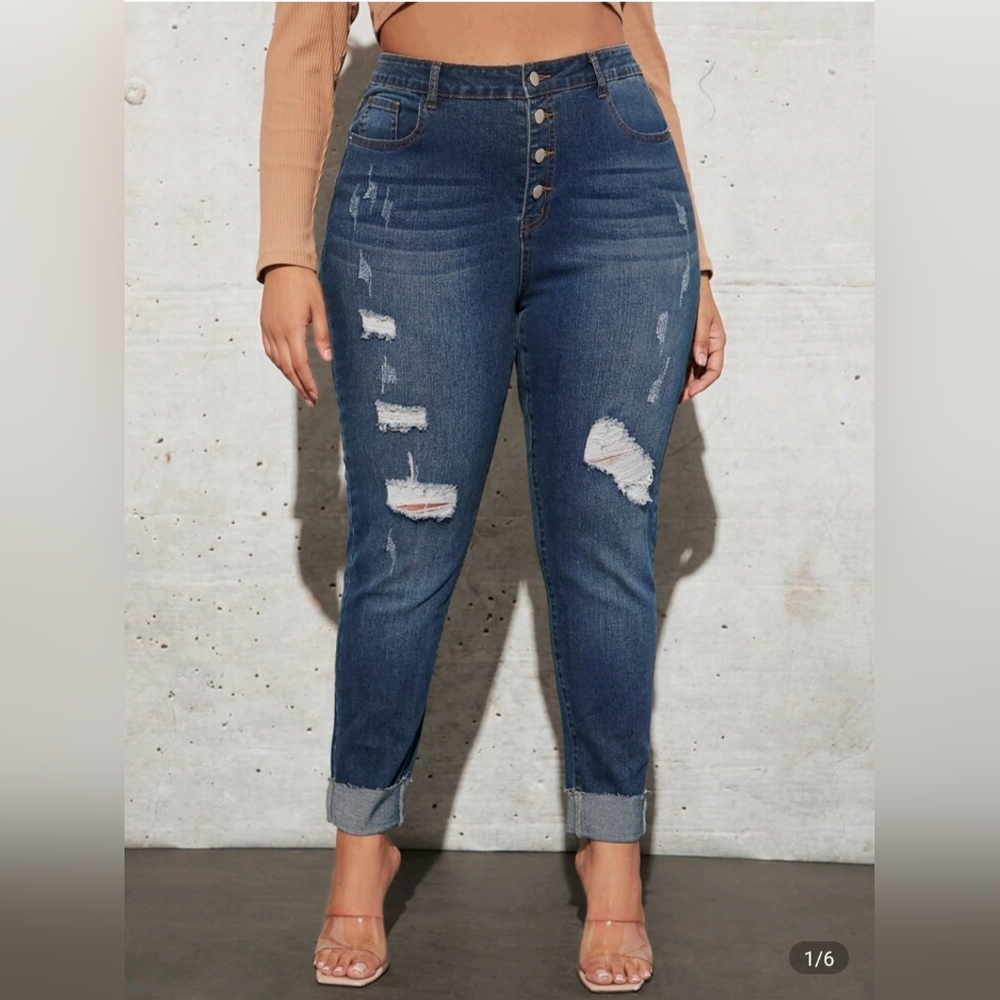 High-Waisted Distressed Blue Jeans